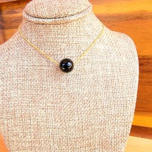 Black Onyx  Floating Necklace Minimalist Crystal Gemstone